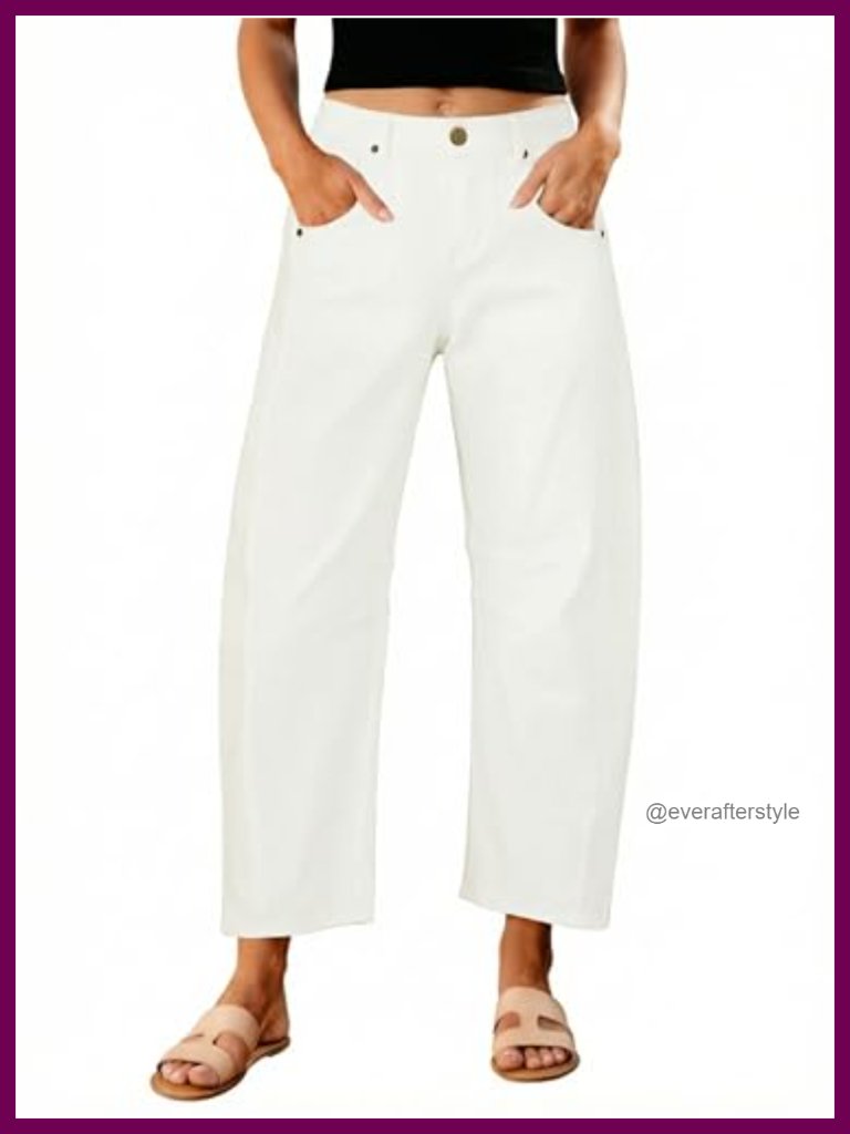 High Waisted Wide Leg Barrel Jeans Cropped Stretch Denim Trouser Pants